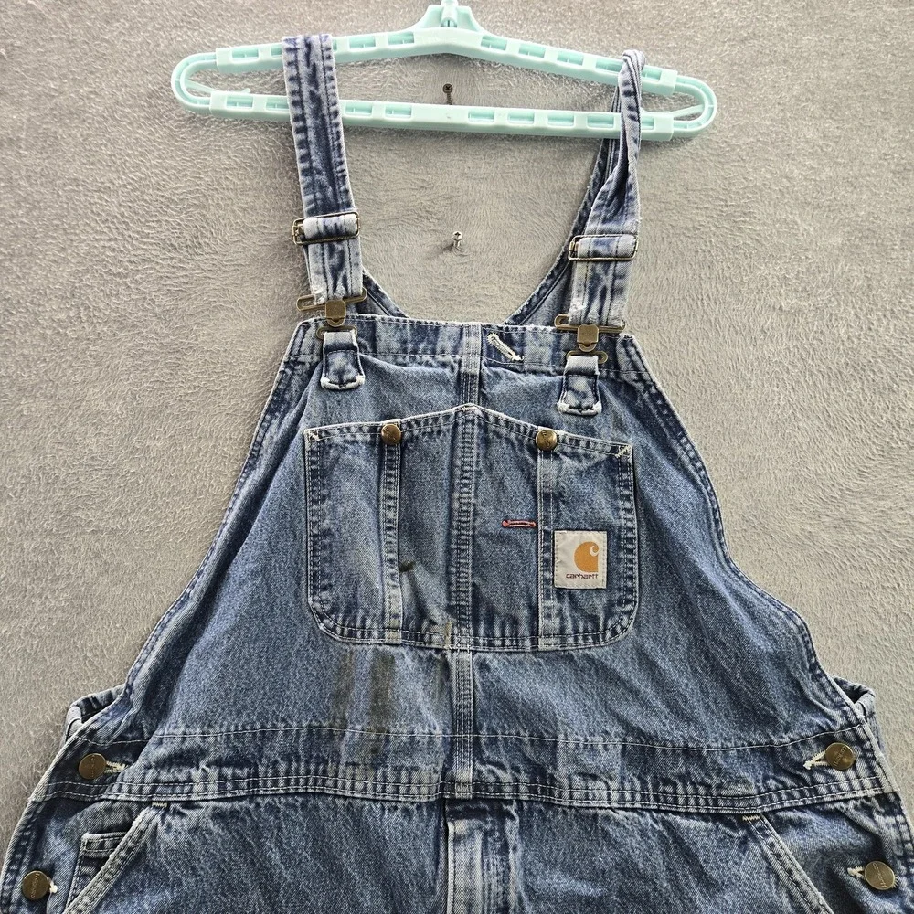 Carhartt Men Overalls 44X28 Blue Denim R07-DST Work Carpenter Y2K READ